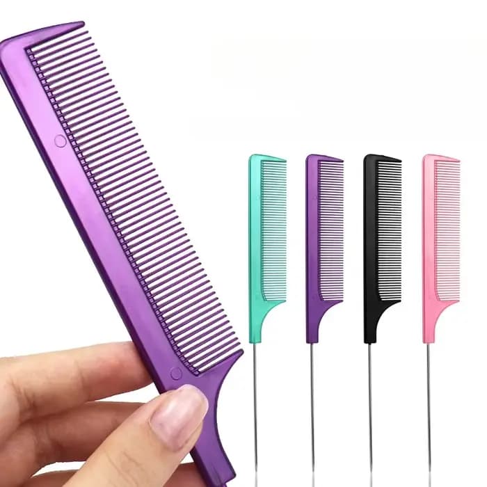 Peigne à queue pointue en acier de couleur unie, peigne de style résistant à la chaleur, antistatiqu