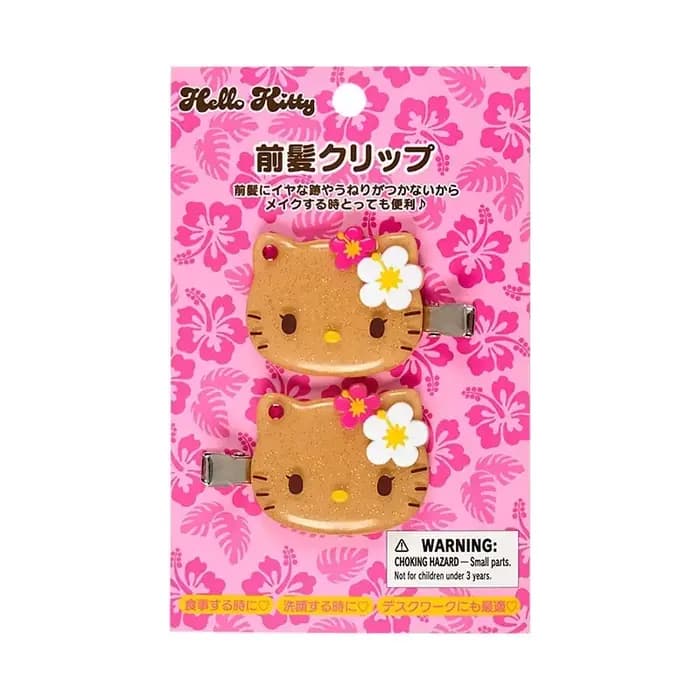 Pince à cheveux Kitty Kawaii en peau noire (Été hawaïenne) : Clip latéral à frange douce et mignonne