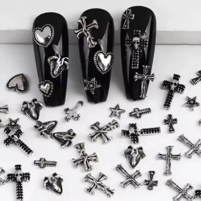 120 pièces/1 boîte européen américain foncé vintage style croix nail art patch y2k Premium métal Sty