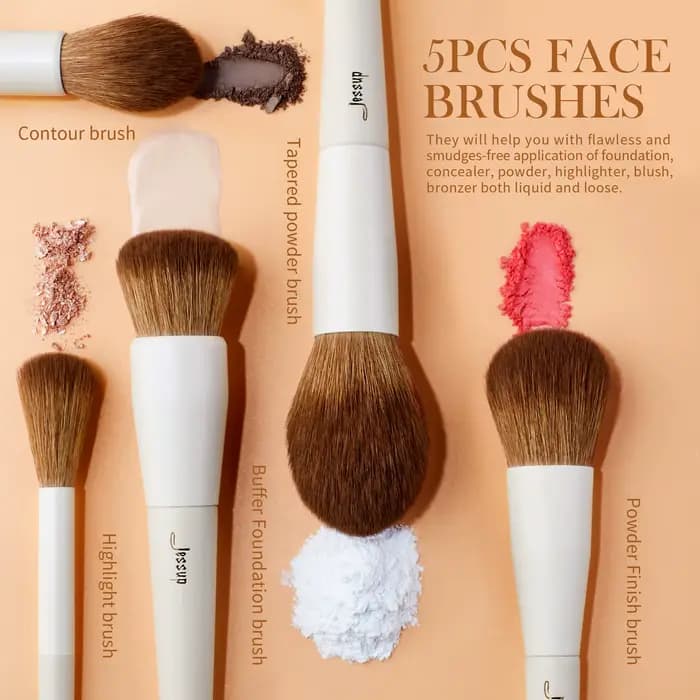 Jessup Lot de 5 pinceaux de maquillage pour fond de teint végétalien, blush, bronzant, contour, poud