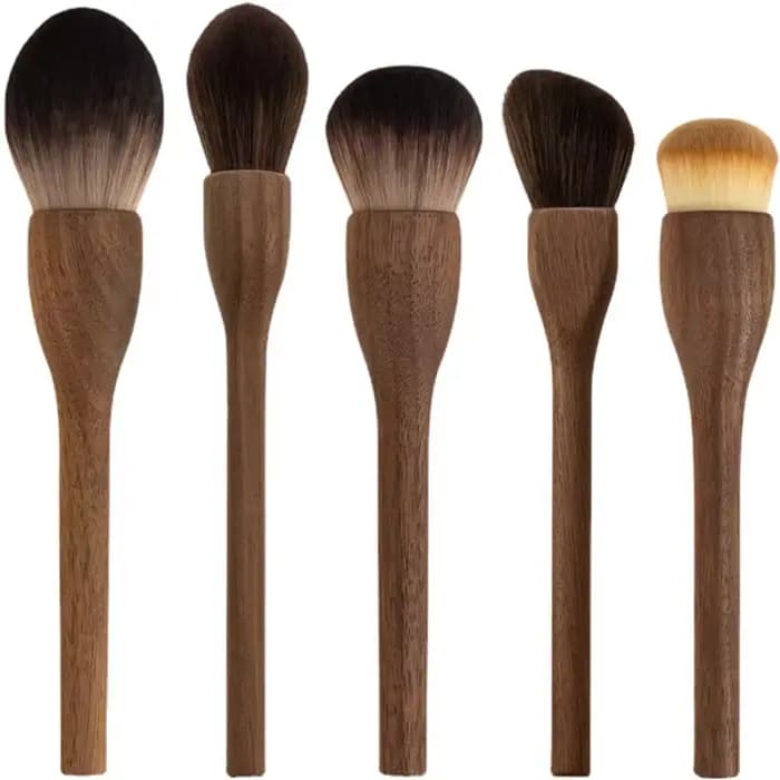 Pinceau de maquillage Vintage avec manche en bois, 6 pièces, haute qualité, noyer, poudre libre, fon