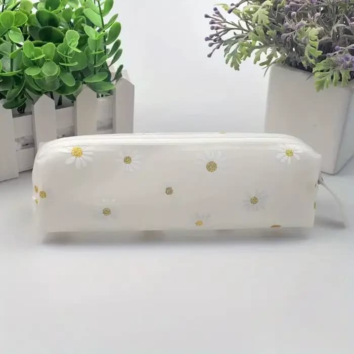 1Pc Trousse à crayons transparente Kawaii Daisy Gift Estuches, boîte à crayons, trousse à crayons, s