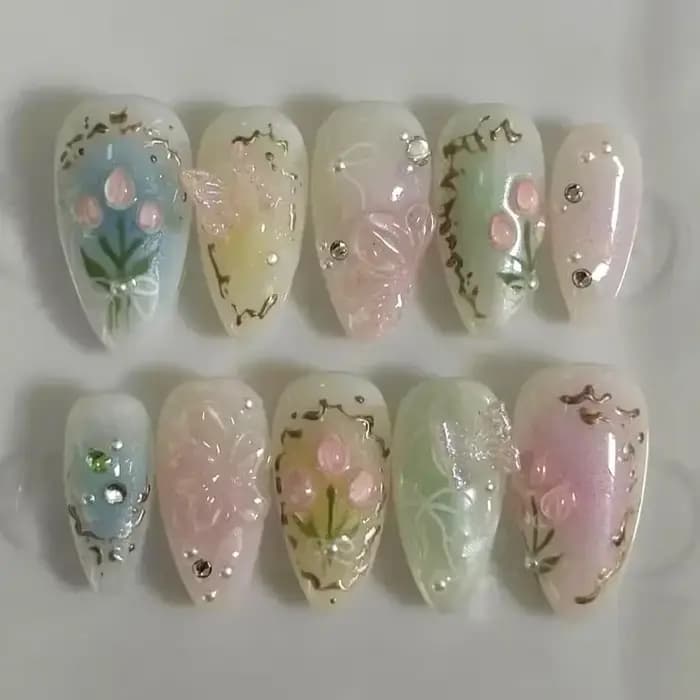 24 pièces rose amande faux ongles papillon Ballet avec Design français faux ongles portables Simple