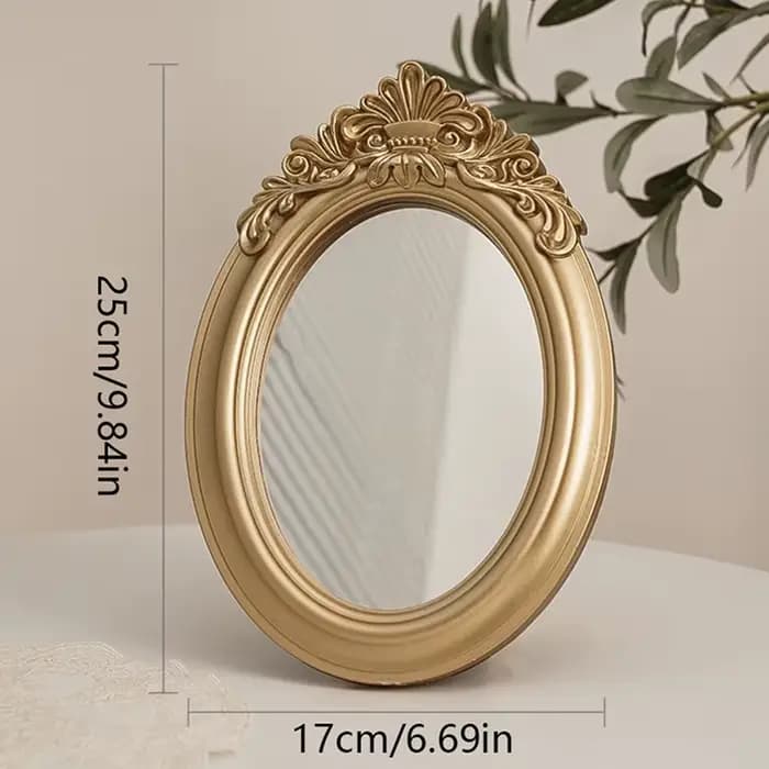 Miroir de table rustique de style français avec cadre sculpté, plateau miroir doré, miroir décoratif
