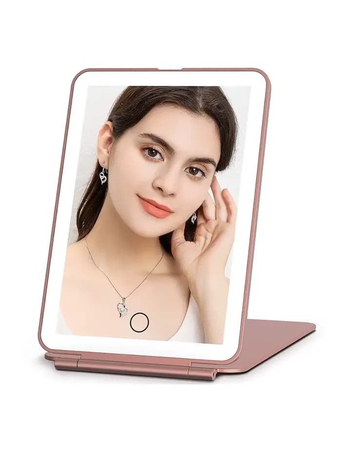 Miroir de maquillage de voyage pliant LED, 3 couleurs, Modes d'éclairage, écran tactile Rechargeable
