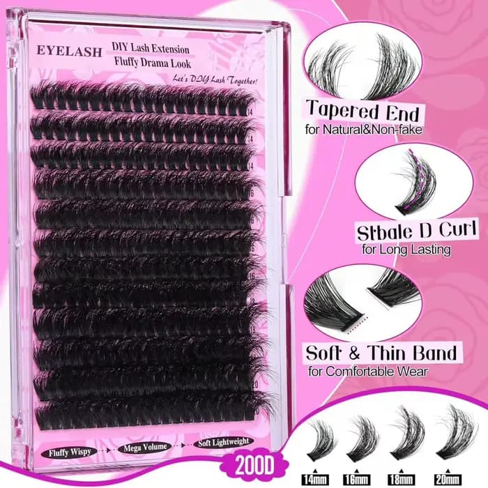 Cils épais moelleux grappes individuelles 200D Cosplay Extensions de cils de Faux vison manga faux c