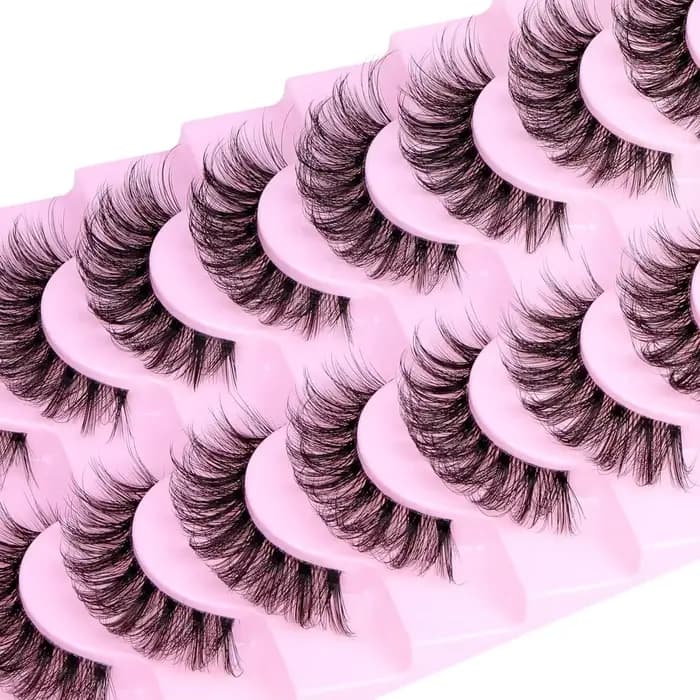 10 paires de cils naturels cils moelleux D Curl cils 3D Volume vaporeux faux cils bandes bande clair