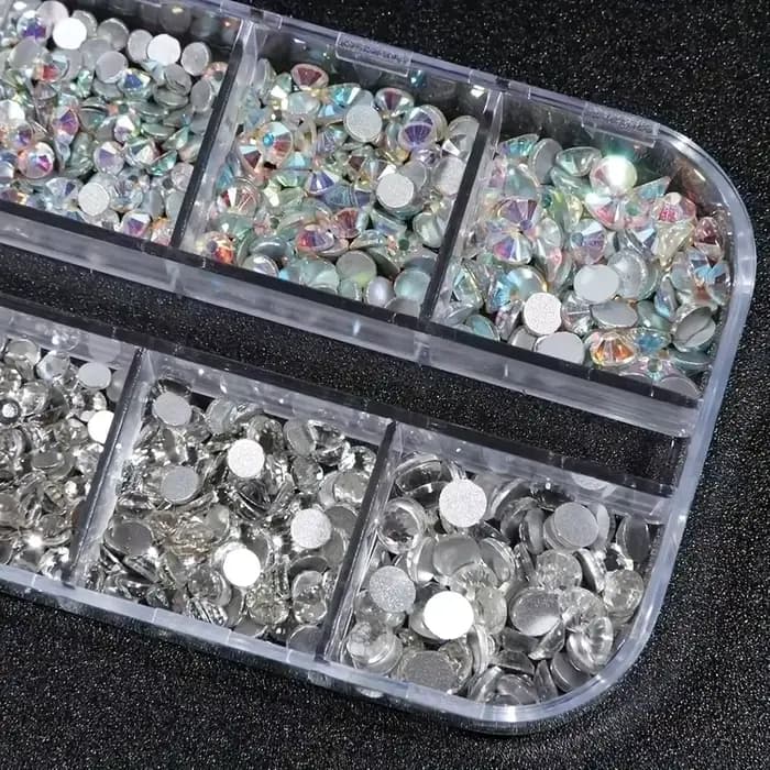 Boîte de strass 3D à dos plat pour ongles, gemmes en verre AB et cristal clair, Kit de breloques pou