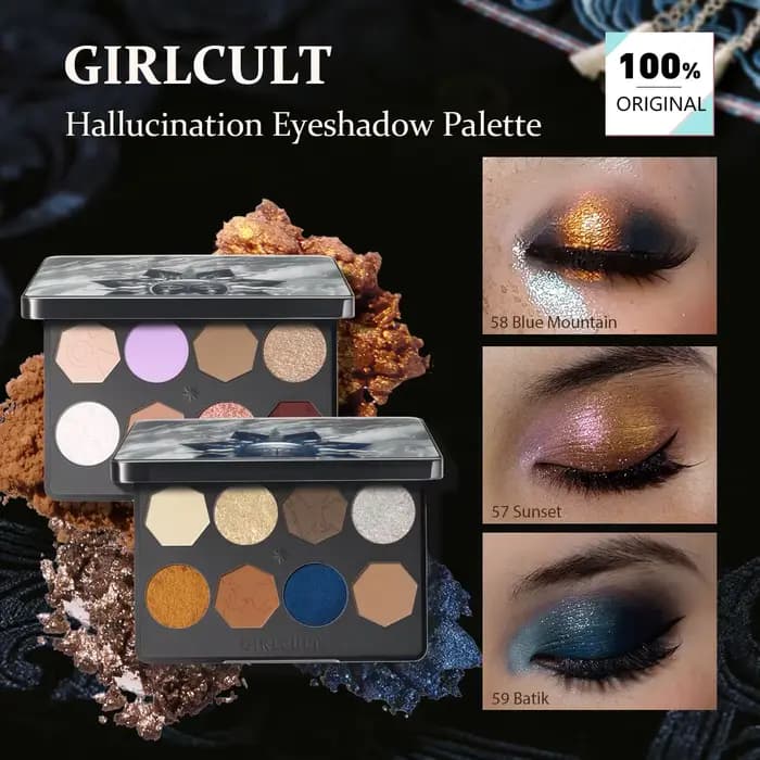 Palette de fards à paupières Girlcult Hallucination (57-59), 8 couleurs, texture de poudre soyeuse,