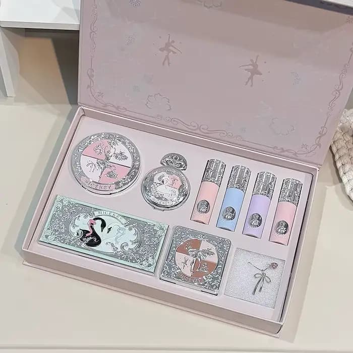 NICEKEY Coffrets de maquillage rose ballet comprenant 4 rouges à lèvres, 1 fard à joues, 1 poudre pr