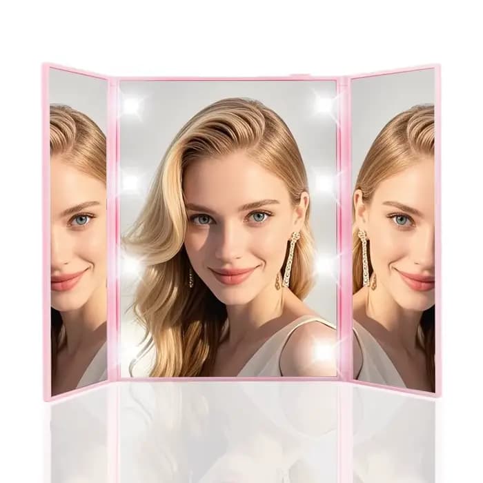 Miroir de maquillage Portable à trois côtés LED, Design pliable, miroir cosmétique de vanité de voya