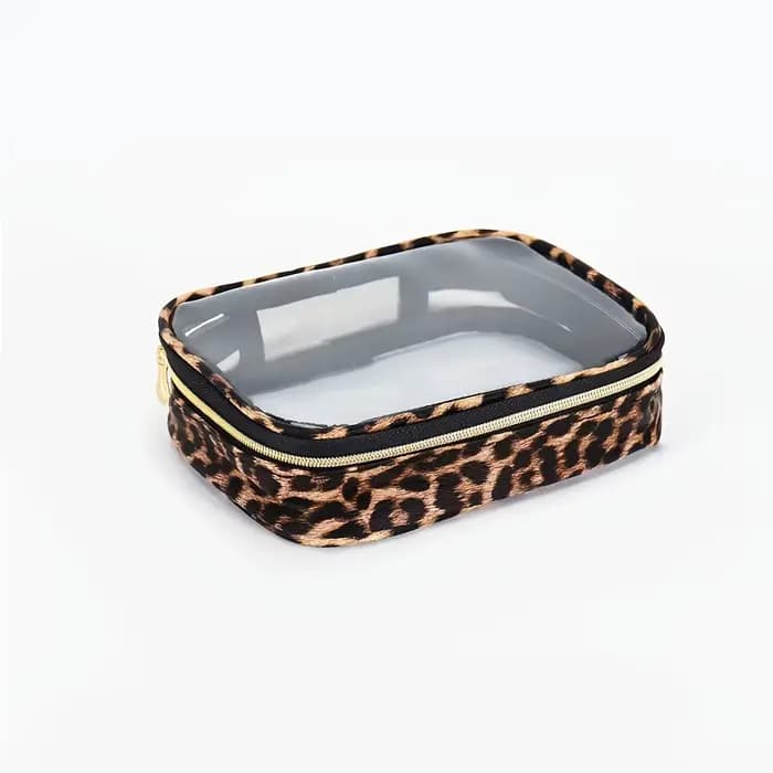 Trousse de maquillage transparente à imprimé léopard, trousse cosmétique étanche de grande capacité