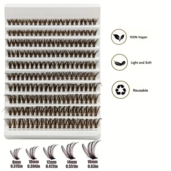 200 pièces cils en grappe marron 40D greffage Volume individuel Extension de cils outil de maquillag