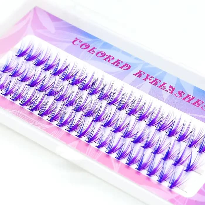 Extensions de cils en grappe colorées bleu-violet, effet volume 20D, longues et naturelles, faux-cil