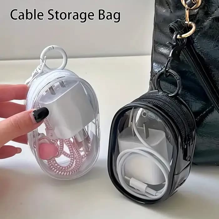 Mini sac de rangement portable à fermeture éclair transparente, polyvalent avec boucle porte-clés pr
