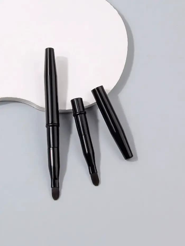 Lot de 2 pinceaux à lèvres rétractables noirs avec capuchon, double embout, pour rouge à lèvres et g