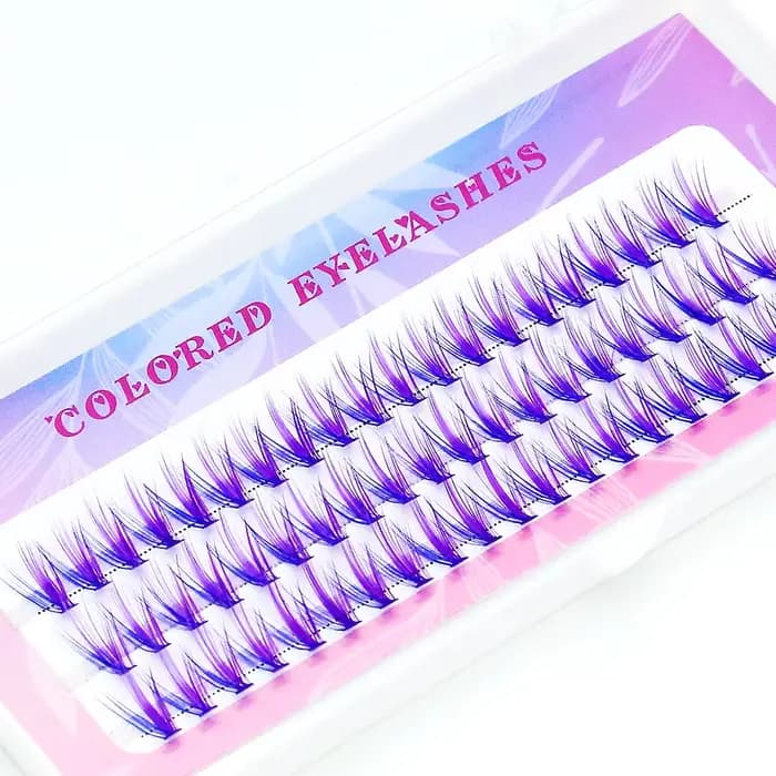 Extensions de cils en grappe colorées bleu-violet, effet volume 20D, longues et naturelles, faux-cil