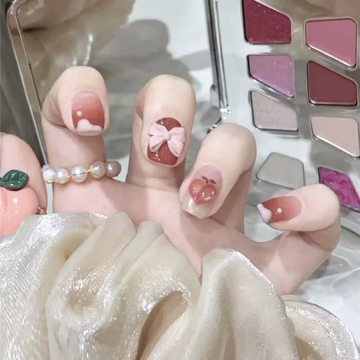 Faux ongles courts, carrés et ronds, à paillettes bleues, couverture complète, accessoires et outils
