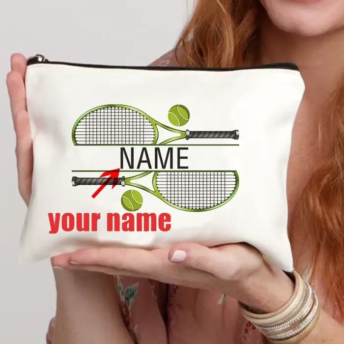 Trousse de Maquillage Personnalisée avec Nom, Cadeau pour Amoureux du Tennis, Étui Cosmétique, Cadea