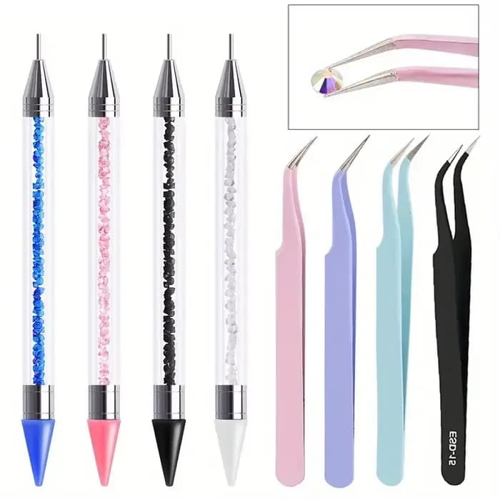 Ensemble de stylos diamant à double extrémité pour manucure, avec crayons, pincettes en acier inoxyd