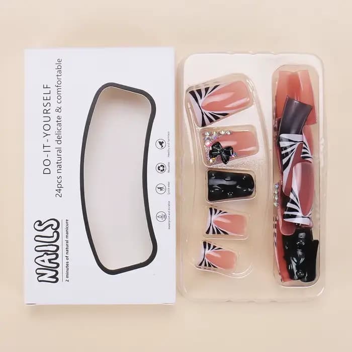 24 pièces Ins Spice Girl presse sur les ongles scintillant diamant arc décor y2k faux ongles portabl