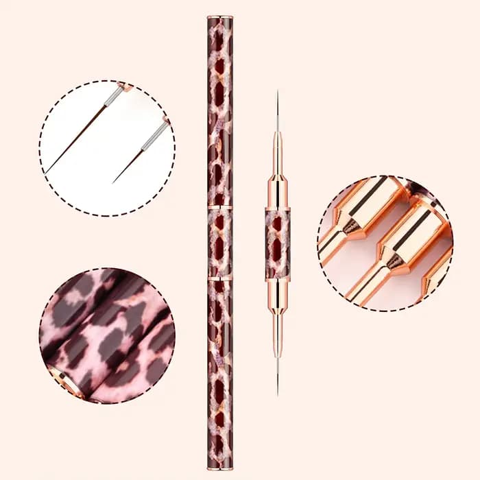 Pinceaux pour Nail Art imprimé léopard, 5-25mm, Double doublure, dessin à rayures, peinture, pinceau
