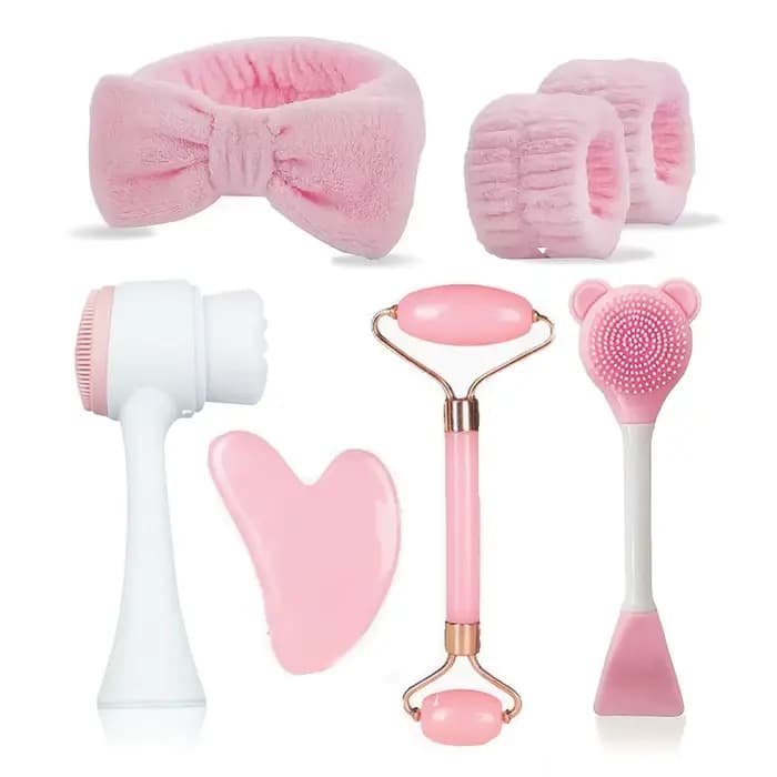 Ensemble de 7 outils de soin du visage pour le nettoyage de la peau, comprenant une bandeau, un brac