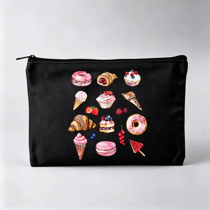 Pochette à maquillage à motif de desserts pour femmes, pochette cosmétique pour friandises sucrées p
