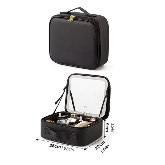 Trousse de maquillage portable grande capacité avec lumière LED et miroir, boîte de beauté professio