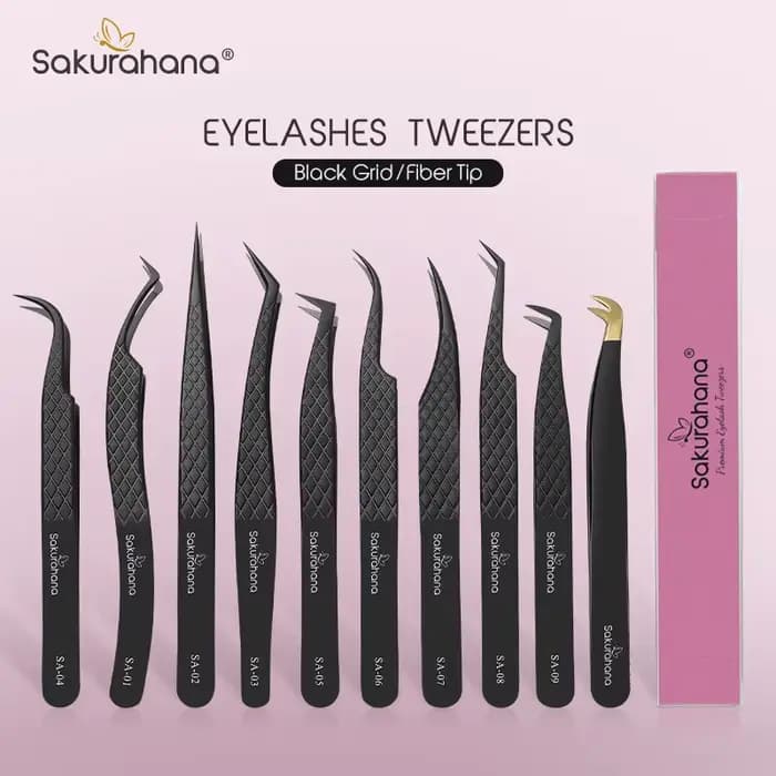 SAKURAHANA pince à cils professionnelle pointe en Fiber noire pour Extensions de cils méga Volume ou