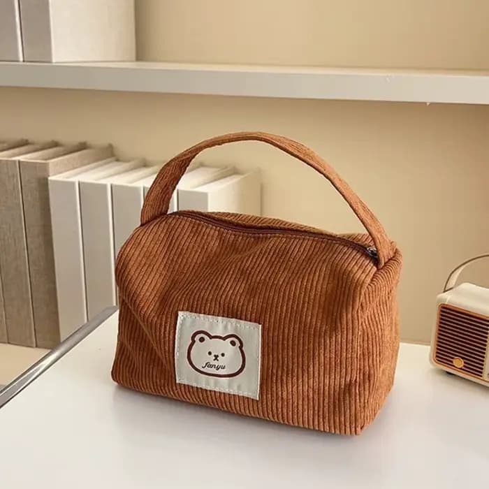 Grand sac de maquillage ours pour femmes, sac à cosmétiques en velours côtelé, sacs de maquillage, p