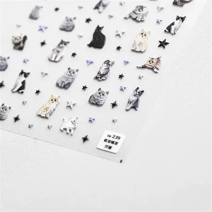 1 pièces 5D en relief mignon animal de compagnie manucure décalcomanie ongles dessin animé autocolla