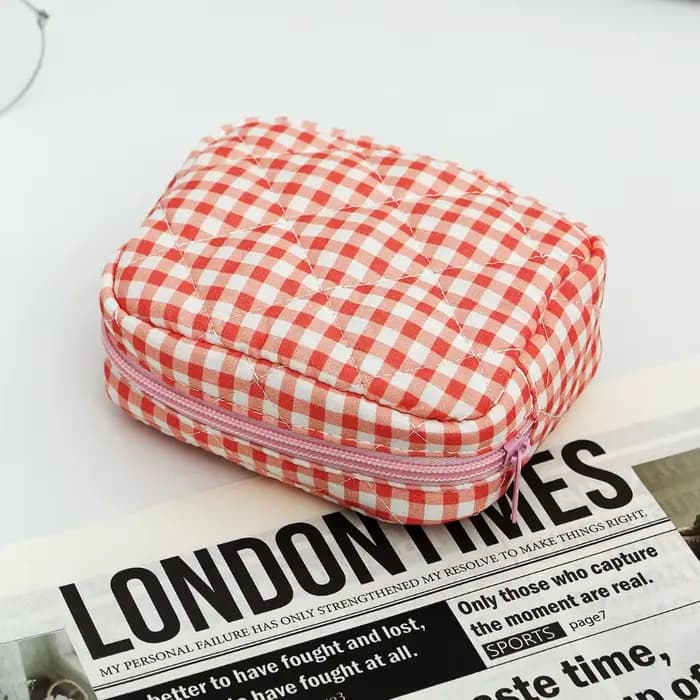 Sac de maquillage portable à motif écossais, sac de rangement multifonctionnel pour pinceaux de maqu