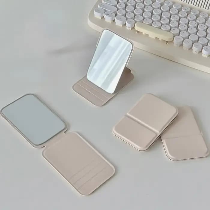 Miroir de maquillage de bureau en cuir PU, couleur unie, Simple, Portable, pliable, Compact, mignon,