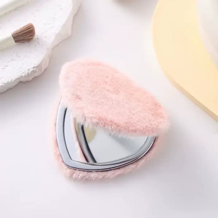 Miroir de maquillage Double face pliable en peluche, cadeau de saint-valentin, Portable, élégant, vo