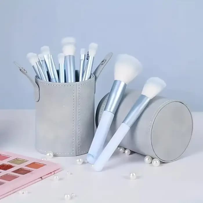 Ensemble de 12 pinceaux de maquillage bleus, pour fond de teint, anticernes, blush, poudre, fard à p