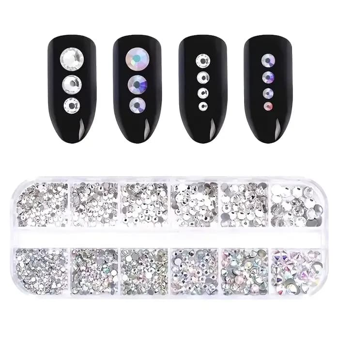 Boîte de strass 3D à dos plat pour ongles, gemmes en verre AB et cristal clair, Kit de breloques pou