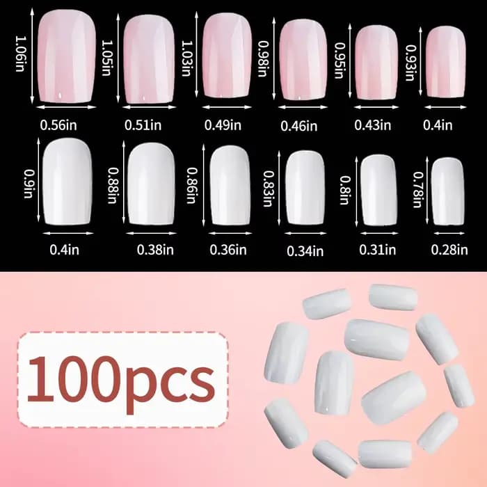 100 pièces rose clair presse sur ongles court moyen carré portable faux ongles conseils 10 tailles c