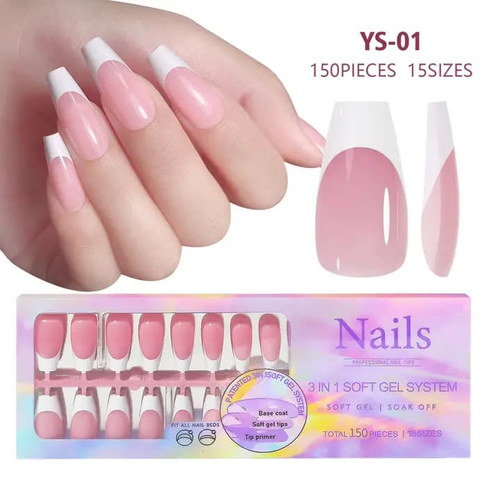 150 pièces faux ongles blanc nu besoin de colle adhésive paillettes presse sur ongles femmes portabl