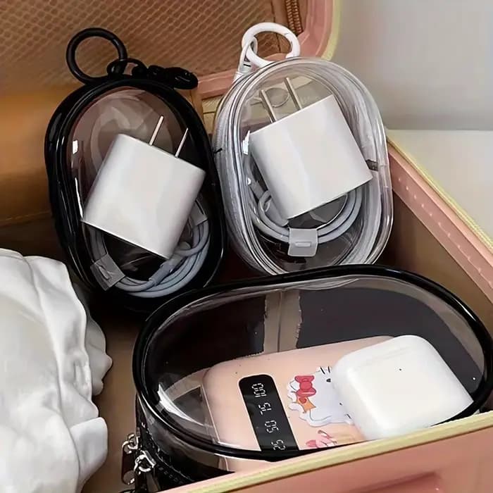 Mini sac de rangement portable à fermeture éclair transparente, polyvalent avec boucle porte-clés pr