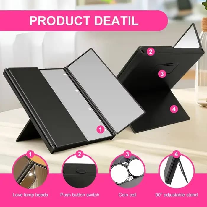 Miroir de maquillage Portable à trois côtés LED, Design pliable, miroir cosmétique de vanité de voya