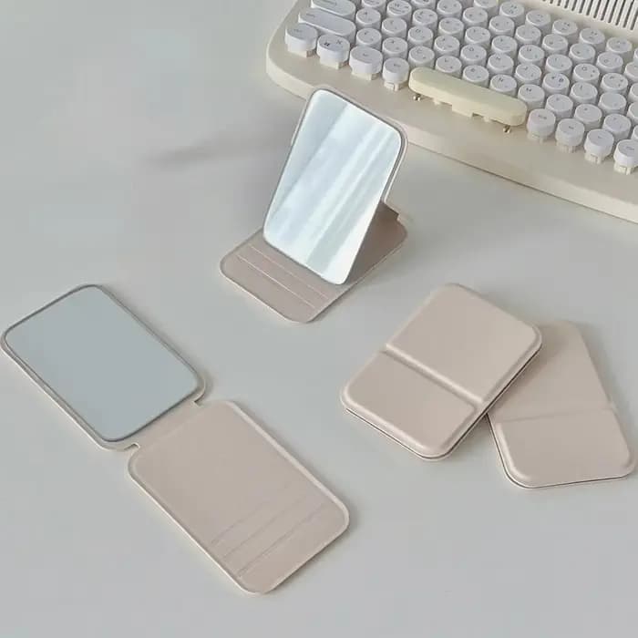 Miroir de maquillage de bureau en cuir PU, couleur unie, Simple, Portable, pliable, Compact, mignon,