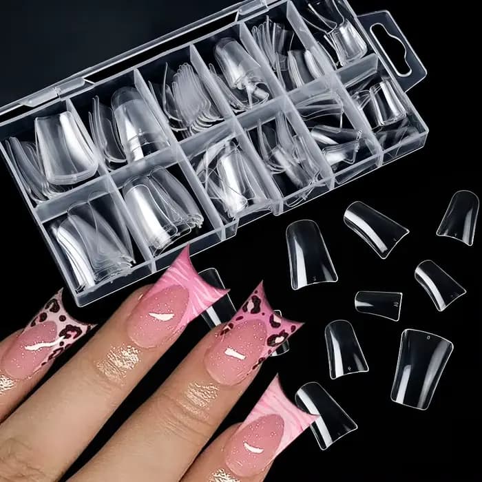 Faux ongles en bec de canard transparent, couverture complète, 12 tailles, Extension d'ongles à pres