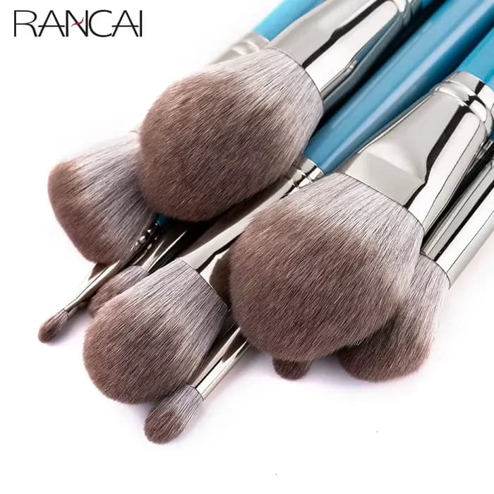 RANCAI-Ensemble de pinceaux de maquillage avec sac en cuir, fond de teint, poudre, fard à barrage, f