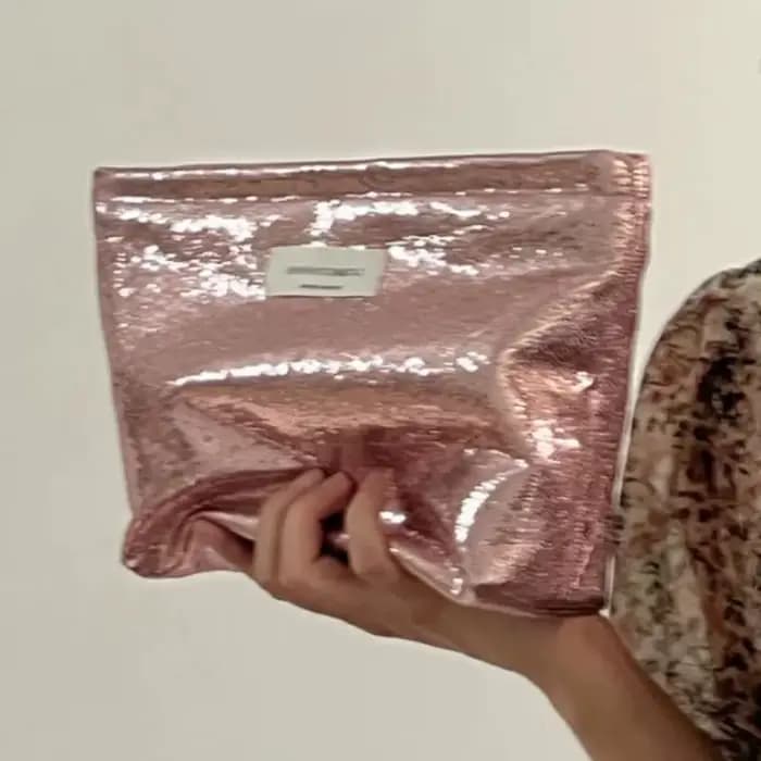 Nouvelle trousse de maquillage brillante à paillettes, couleur champagne argentée, trousse de toilet