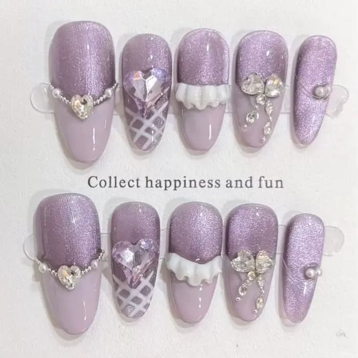 10 pièces mignon fait à la main presse sur les ongles couverture complète rose doux ongles avec stra