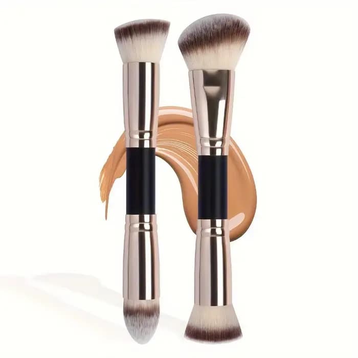 Lot de 2 pinceaux double embout pour fond de teint et blush, pinceau visage, pinceau poudre libre, o