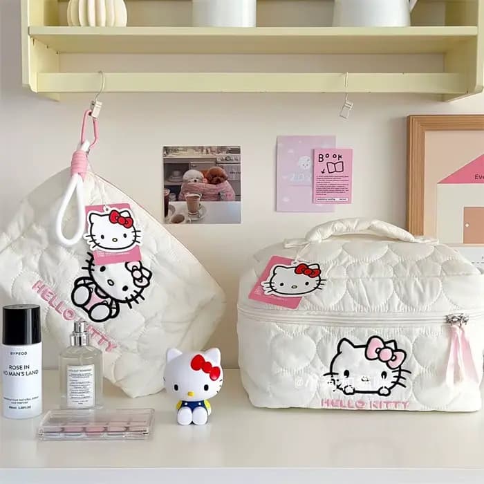 Sanrio Hello Kitty sac de maquillage carré Kawaii Double fermeture éclair sac de rangement de voyage