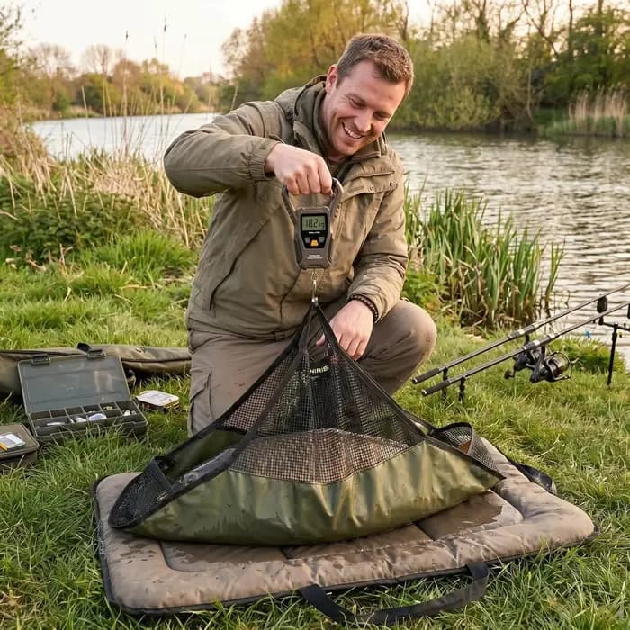 Sac de pesée Hirisi pour poisson, tapis de débarquement, protection pour balance numérique, souple et portable, accessoires de pêche à la carpe et à la pêche au vif