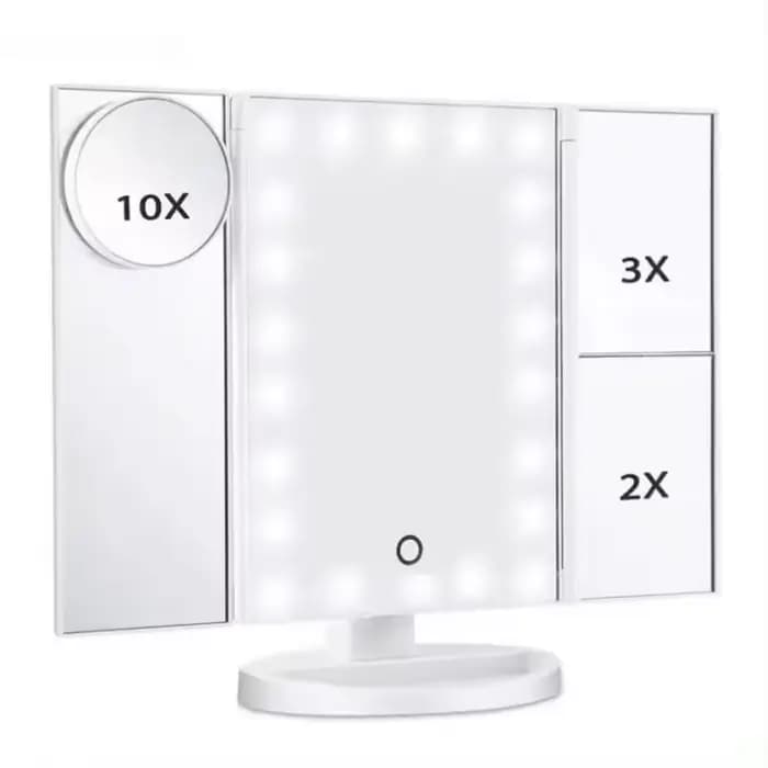 Miroir de courtoisie éclairé Triple pli 22 lumières LED écran tactile